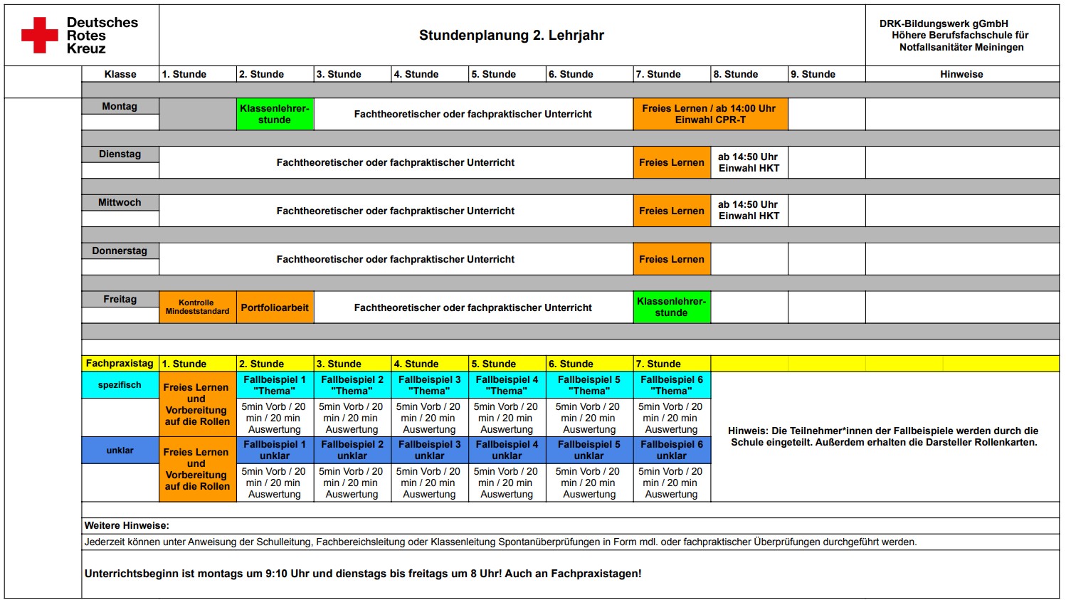 Stundenplan 2. Ausbildungsjahr